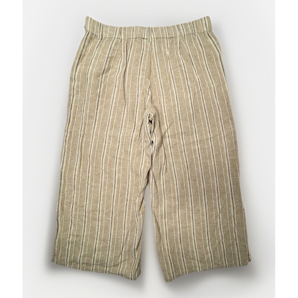 J. Jill Cropped Capri Linen Blend Pants Womens Petite M Pockets Elastic Slit Tan - Picture 2 of 11